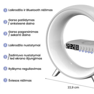 Lampe LED avec chargeur de téléphone sans fil, haut-parleur et réveil Užsisakykite Trendai.lt 15