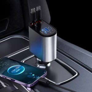 Puissant chargeur de téléphone de voiture à charge rapide 100W avec deux fils USB USB-C et voltmètre Užsisakykite Trendai.lt 17